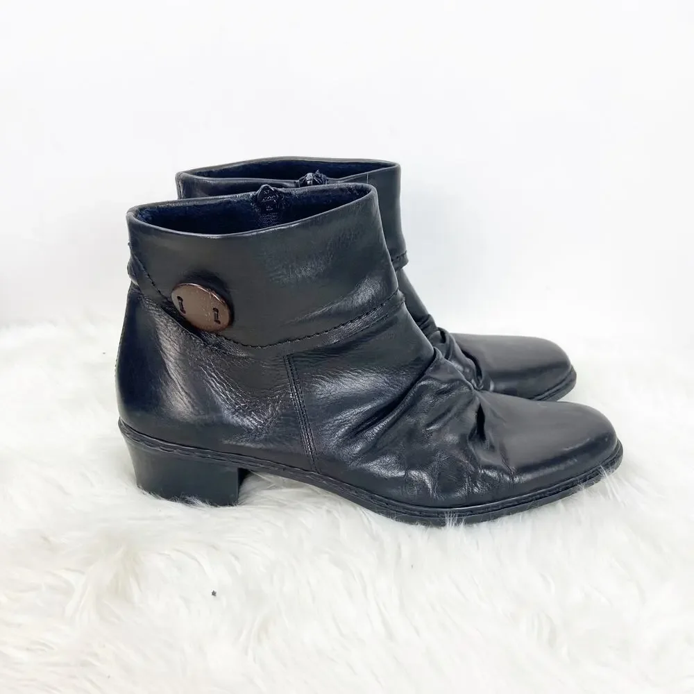 Rieker 41 EU 9 US Womens Black Leather Square Toe Ankle Booties - Picture 2 of 10
